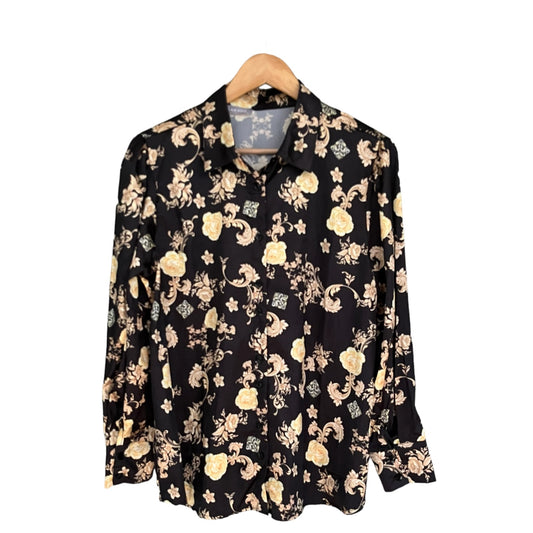 Vintage blouse met goudkleurige bloemen